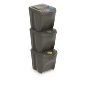 Prosperplast Sortibox set 3 košev za ločevanje odpadkov 3x25 l, siva kamnita