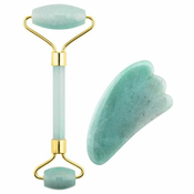Masažni valj in ploščica Guasha jadeite (Green Aventurine Jade Roller & Gua Sha Set)
