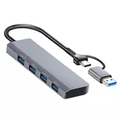 LINQ LinQ, USB C Hub 4 v 1 s 4 USB 3.0 Hiter prenos podatkov, Siva, (5000185083)
