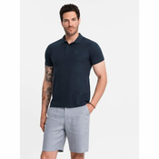 OMBRE Moška enobarvna pletena polo majica BASIC temno modra V MDN126154 S