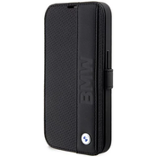 BMW iPhone 14 Pro 6,1 black bookcase Leather TexturedStripe (BMBKP14L22RDPK)