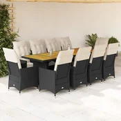 Vidaxl Vrtna bistro garnitura 11-delna z blazinami črn poli ratan