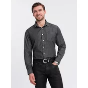 Ombre Mens denim shirt with embroidered pocket - black