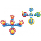 Igra bacanja plasticni križ s krugovima + šalice s lopticama
