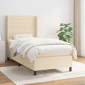 Greatstore Box spring postelja z vzmetnico krem 100x200 cm blago