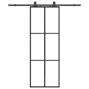 Vidaxl Drsna vrata z opremo črna 76x205 cm ESG steklo
