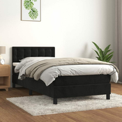 Greatstore Box spring postelja z vzmetnico črna 100x200 cm žamet