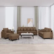 4-dijelni set sofa s jastucima smedi od tkanine
