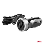 Amio avto polnilec pch pro-01 microusb + 2x usb 2.4a 12v 24v amio-02056