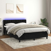 Greatstore Box spring postelja z vzmetnico LED črna 140x190 cm žamet