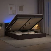 Vidaxl Otomanska postelja z vzmetnico in LED Temno rjava 180 x 200 cm