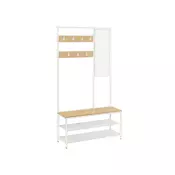 Songmics Obešalnik s kljuko ogledalom in klopjo 35x98x180 cm rjav