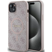 Ovitek Guess GUHMP14SG4GFRP iPhone 14 6,1 roza trdi ovitek 4G Collection usnjen kovinski logotip MagSafe (GUHMP14SG4GFRP)