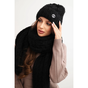 Kesi Womens set hat and scarf with ribbed texture and decoration black