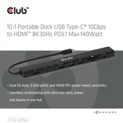 Club 3D USB hub - CSV-2550 (USB-C na 3xUSB-C, 3xUSB-A, RJ45, SD/MicroSD, 140W PD, HDMI, 8K30Hz)