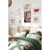WallXpert set od 8 manjih uramljenih slika Çgs-042, crveno-beli motivi – dama sa hermelinom medu bulkama, crvene ribice, ruže i natpisi, beli ram
