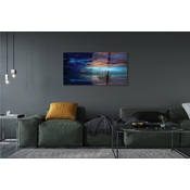 tulup.si Slika na akrilnem steklu Večerni oblaki morje ladja 125x50 cm 4 obešalnika