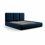 Temno modra žametna oblazinjena zakonska postelja s prostorom za shranjevanje in z letvenim dnom 180x200 cm Brody – Mazzini Beds