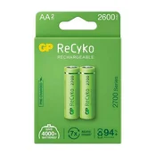 Baterija za polnjenje, AA (HR6), 1,2 V, 2600 mAh, GP, papirnata škatlica, 2 pakiranja, ReCyko