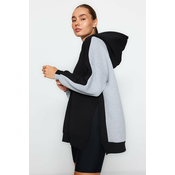 Trendyol Gray Melange Color Block Wide In-Mould Fleece Knitted Sports Sweatshirt