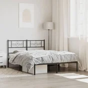 shumee vidaXL Kovinski posteljni okvir z vzglavjem črne barve 135x190 cm