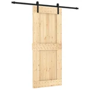 Vidaxl Drsna vrata Naravna in črna 85 x 210 cm Masiven borov les