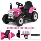 Costway Otroški traktor z vlečno prikolico Električna igrača avto 135x51x53 cm roza