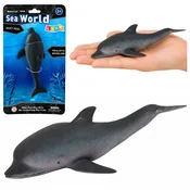 slomart LEAN TOYS Gumijasta figurica delfin, morski, mehka, realistična, temno siva, 17,5 cm