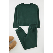 Trendyol Dark Green Waffle Fabric Knitted Pajama Set
