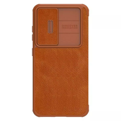 Nillkin Qin Leather Pro preklopna torbica z zaščito za kamero za Samsung Galaxy S23 - rjava
