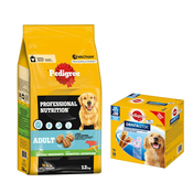 Pedigree Professional Nutrition Adult 12 kg + Pedigree Dentastix 56 kosov po posebni ceni! - Adult z govedino in zelenjavo 12 kg + Multi pakiranje Dentastix (56 kosov) za velike pse (>25 kg)