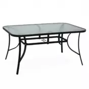 eoshop Vrtna jedilna miza PASTER 150x90 cm, kaljeno steklo/črno jeklo, odprtina za senčnik