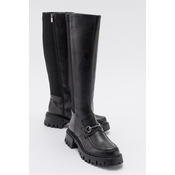 LuviShoes CHAPEL Womens Black Skin Buckle Stretch Detail Womens Boots