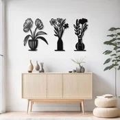 WallXpert metalni zidni ukras DCV-1096-MT, siluete cveca u vazama, set 3 kom, 15 x 40 cm, crni