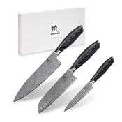 shumee Shiori 3-Set ? Kuro Muro + Santoku + Sifu - komplet treh nožev iz damaščanskega jekla