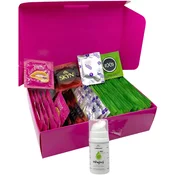 Set kondomov z vrezki - Stimulation pack (72 ks) + SE topel lubrikantni gel 15 ml + silikonske lisice Handcuffs