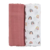 PETITE&MARS Odeja iz bambusa iz muslina 2 kosa Misty Rose Rainbow 2v1, 120 x 120 cm