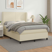 Greatstore Box spring postelja z vzmetnico krem 140x190 cm umetno usnje