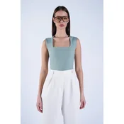 Trend Alacati Stili Ženska bluza bez rukava Alc-X13449, Brod izrez, Zelena