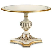 Casa Padrino luxury baroque dining table cream white/gray/antique gold - Round solid wood dining room table in baroque style - Baroque dining room & hotel furniture - Made in Italy