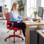 Costway Ergonomski pisarniški stol z vrtljivo funkcijo in naslonjali za roke, nastavljiva višina, rdeč
