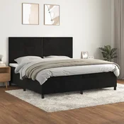 Greatstore Box spring postelja z vzmetnico črna 200x200 cm žamet