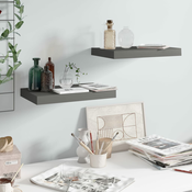 Plutajuce zidne police 2 kom sjajne sive 40 x 23 x 3,8 cm MDF