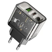 Hoco Mrežni polnilnik za telefon Hoco USB A + USB C QC3.0 PD 3A 20W N34 prozoren