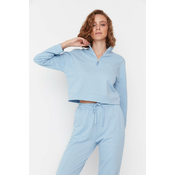 Trendyol Blue Zipper Detail Stand-Up Collar Knitted Sweatshirt