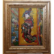Vintage painting after Vincent van Gogh Cortesan Japanese Woman 83.5 x 73.5 cm - Authentic antique painting after the original - Hand painted