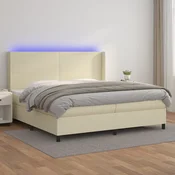 Krevet box spring s madracem LED krem 200x200cm od umjetne kože