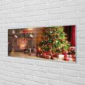 tulup.si Slika na akrilnem steklu Kamin darila božična drevesa luči 140x70 cm 4 obešalnika