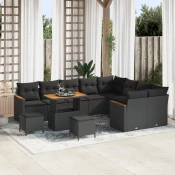 vidaXL 12-delni vrtni sofa set z blazinami Črna poli ratan akacija