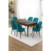 Hanah Home trpezarijski set Pir, sto i 6 stolica, ploca u dekoru drveta Baroque, tirkizna tkanina Babyface